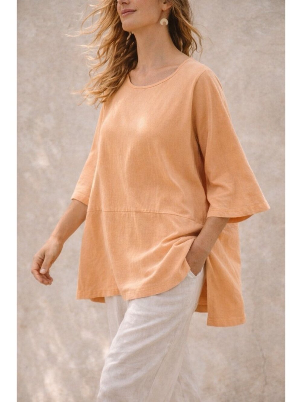 Bryn Walker Coral Top Medium Lagenlook Oversized Minimalist Made USA Cotton